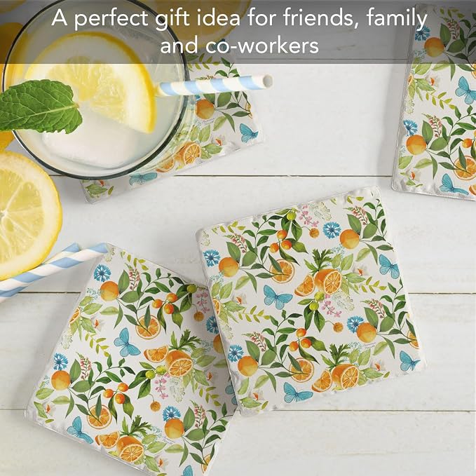 Thirstystone Sweet Clementine 4 Pack Tumbled Tile Stone Coasters | 4" Square - Image 4