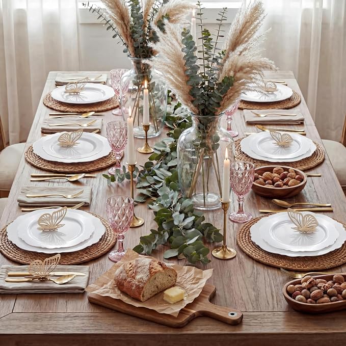 60pcs White Plastic Plates -10.25inch Baroque White Disposable Dinner Plates - Image 9