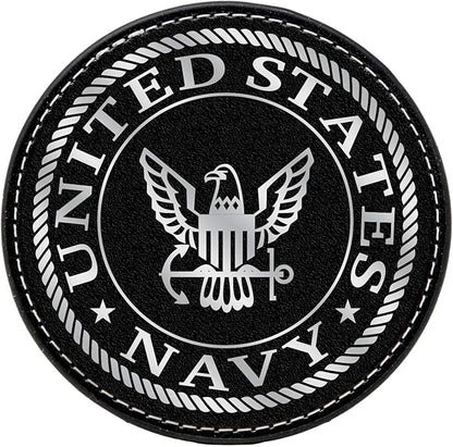 US Navy Leather Coaster Set - 4 Premium Coasters with Hot Stamped Foil Logo - Disabled Vet Owned Business-Navy Leather Coasters