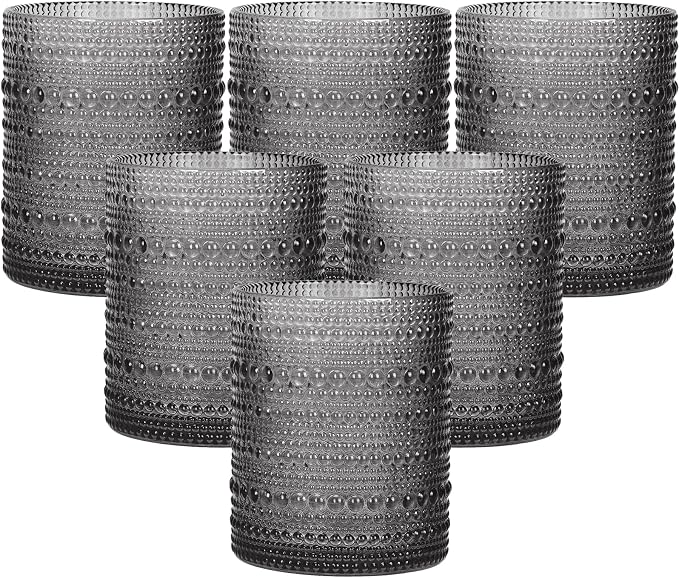 Moretoes 10oz Gray Hobnail Drinking Glasses Set of 6 Cocktail Glasses | Vintage by Moretoes