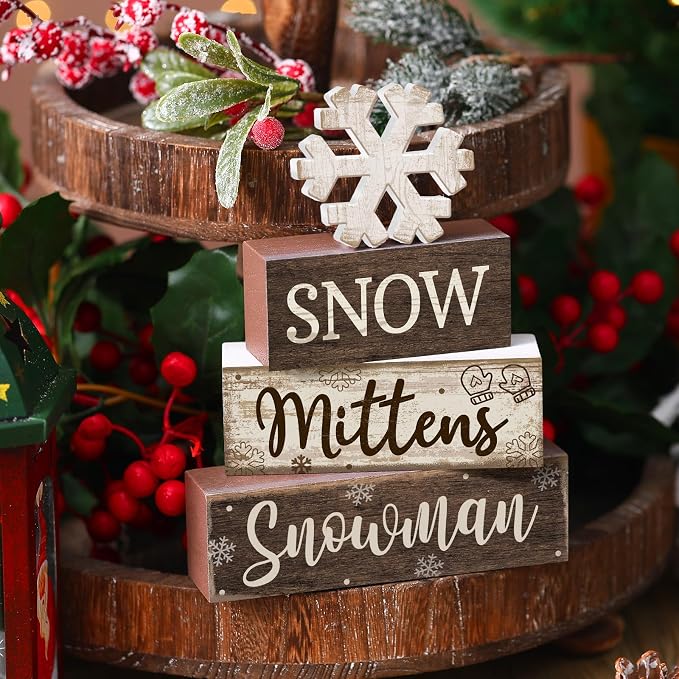 Moucuny 4 Pcs Winter Table Decorations Wooden Snowflake Decor Christmas Tiered - Image 2