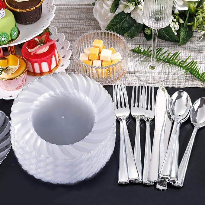 U-QE 100 Pieces Clear Plastic Plates-6 Inch Plastic Dessert Plates Disposable - Image 6