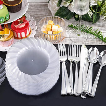 U-QE 100 Pieces Clear Plastic Plates-6 Inch Plastic Dessert Plates Disposable - Image 6