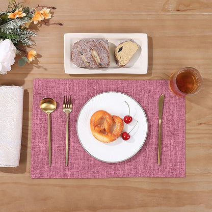 SHACOS Woven Fabric Placemats Set of 4 Heat Resistant Place Mats Non Slip Washable Double Layer Cloth Placemats Reversible Table Mats Kitchen Dining Table Decor (4, Hot Pink)