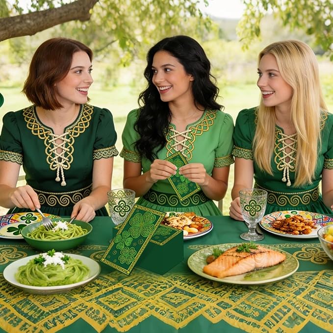 St. Patrick's Day Napkins - 100 Pcs Green Shamrock Saint Paper Disposable Party Decorations Bulk Lucky Four-leaf Clover Celtic Knot Irish Decorative Dinner Guest Cocktail Table Decor Supplies