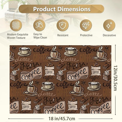 Retro Coffee Cup Placemats Set of 6 Linen Washable, Heat-Resistant 12x18 InchTable Place Mats for Kitchen Dining for Home Party Holidays