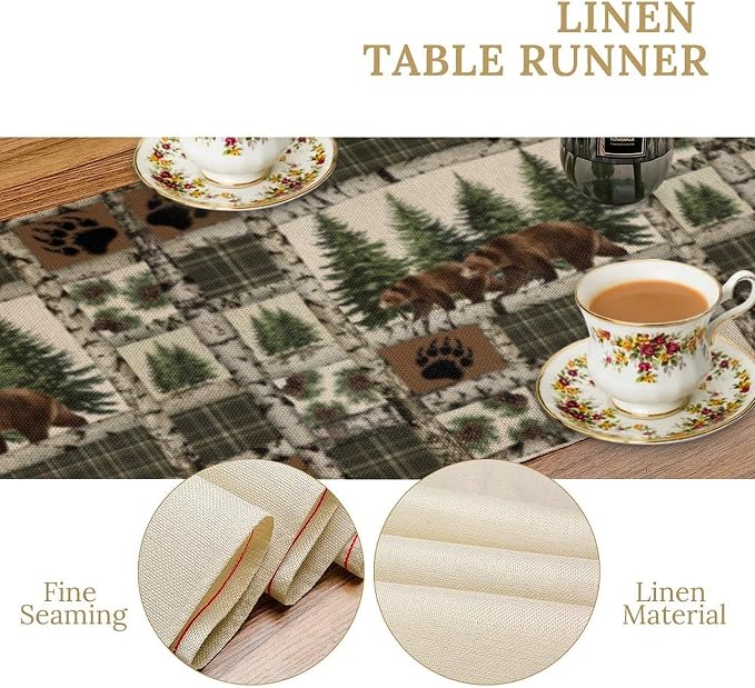 Rustic Cabin Moose Deer Bear Table Runner, Retro Bear Cottage Country Style - Image 6