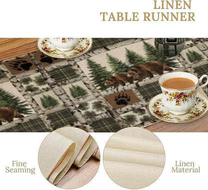 Rustic Cabin Moose Deer Bear Table Runner, Retro Bear Cottage Country Style - Image 6