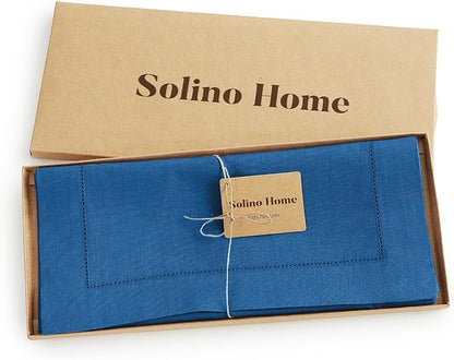 Solino Home 100% Pure Linen Table Runner Indigo Blue Hemstitch, 14 x 144 in | - Image 5