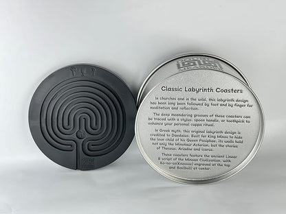 Classic Labyrinth Black Silicone Coasters - Set of 8 Non-Slip, Heat-Resistant Drink Coasters for Coffee, Tea, and Glasses - Durable, Easy to Clean, Decorative Tabletop Protection