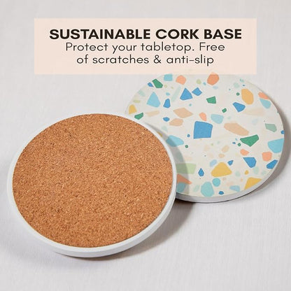 Terrazzo Coasters Set of 6, Colorful Boho Absorbent Ceramic Coasters | Speckled - Image 4