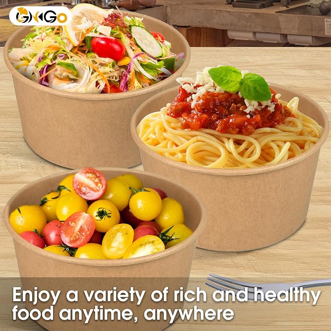 Ginkgo 90 Count 30 oz Extra Large Disposable Paper Bowls | Leak Proof, Heavy - Image 5