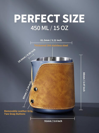Handleless Milk Frothing Pitcher 450ml/15oz, 304 Stainless steel Espresso - Image 3