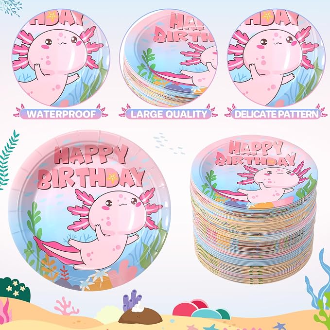 Gerrii 60 Pcs Pink Axolotl Birthday Party Decorations 7 Inch Pink Axolotl - Image 3