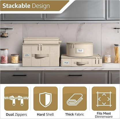 Sorbus China Storage Containers - Hard Shell, Handles & Felt Dividers - Serving Platter Storage Rack & Organizer - Christmas Platter Storage