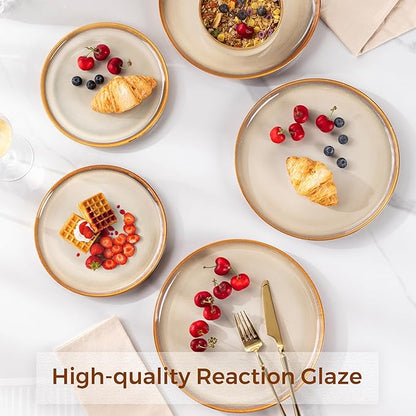 LERATIO Ceramic Dinner Plates Set of 6, 10.5 Inch Reactive Glaze Porcelain Plates, Modern Shape Dinnerware Dishes Set for Kitchen,Microwave&Dishwasher&Oven Safe, Scratch Resistant-Khaki