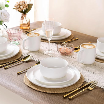 LERATIO Stoneware Dinnerware Sets for 4,Handcarft Ceramic Plates and Bowls Sets,Chip and Scratch Resistant Dishes, Dishwasher & Microwave Safe, Oven safe,Reactive Glaze-White