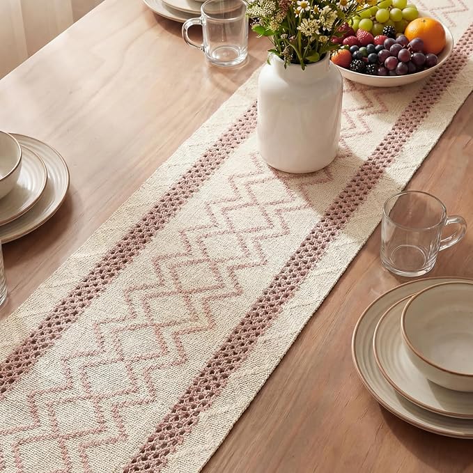 Artoid Mode Pink Stripe Diamond Woven Table Runner 12x72 Inch | Holiday - Image 3
