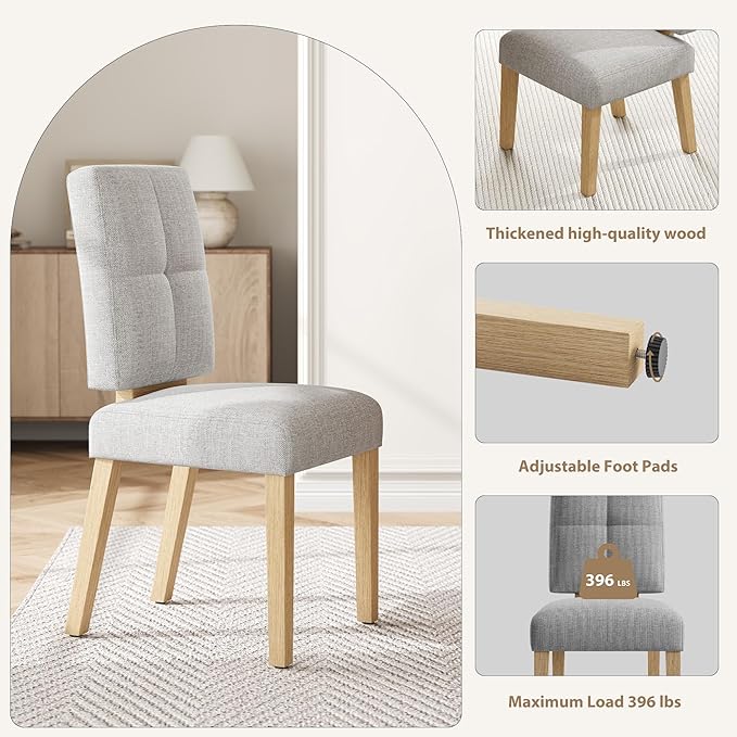 Wooden Dining Chairs Set of 2, Dining Room Chairs with Wood Legs, Cloud-Like Cushion & Reinforcement Structure Design for Kitchen/Living Room/Restaurant, Easy Assembly