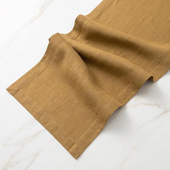 Solino Home 100% Pure Linen Table Runner Caramel Woven, Fete 14 x 60 in | Table - Image 4