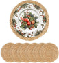 Round Woven Placemats 13.5 inch Set of 6 - Boho Rattan Placemat Natural Water Hyacinth Placemats, Farmhouse Weave Place Mats, Rustic Braided Wicker Table Mats for Dining Table,Home,Wedding