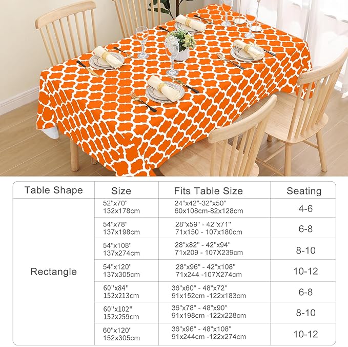 Smiry Rectangle Table Cloth, Waterproof Vinyl Tablecloth with Flannel Backing for Rectangle Tables, Wipeable Spillproof Plastic Tablecloths for Dining, Indoor and Outdoor (60"x102", Bright Orange)