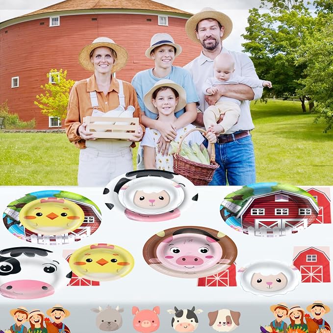 180Pcs Farm Animals Party Supplies Paper Plates and Napkins Serve 60 | - Image 5