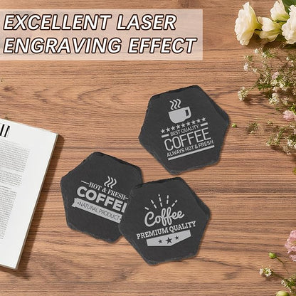24PCS Slate Rock Coasters Black Bulk Blank Laser Engraved Hand Painted Beverage Coasters, Non-Slip Bottom Mat, Home Office Kitchen Gift Wedding Bar Party