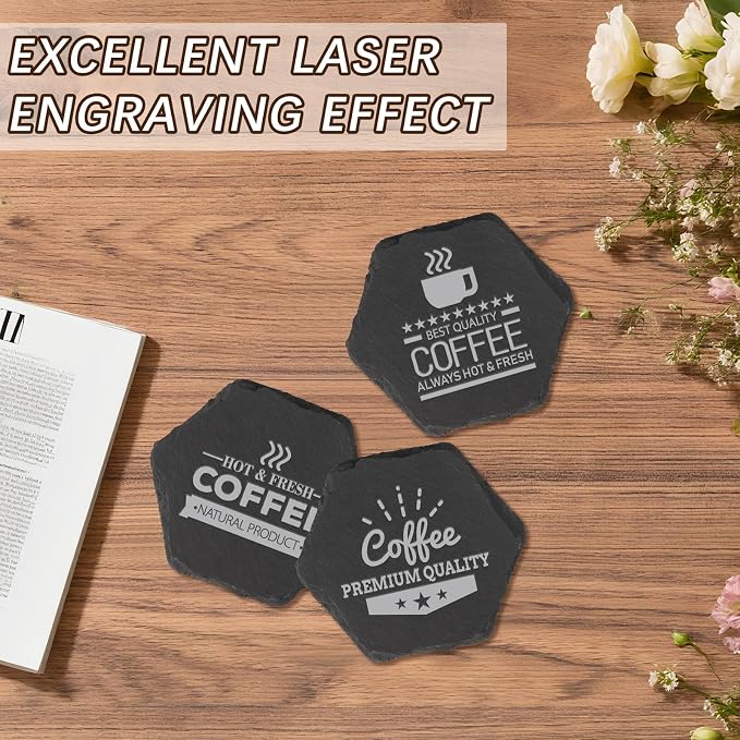 12PCS Slate Coasters Black Bulk Blank Laser Engraved Hand Painted Beverage - Image 7