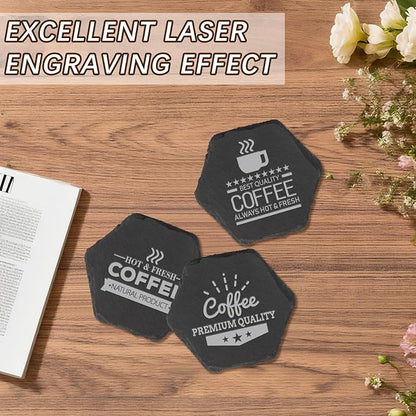 12PCS Slate Coasters Black Bulk Blank Laser Engraved Hand Painted Beverage - Image 7