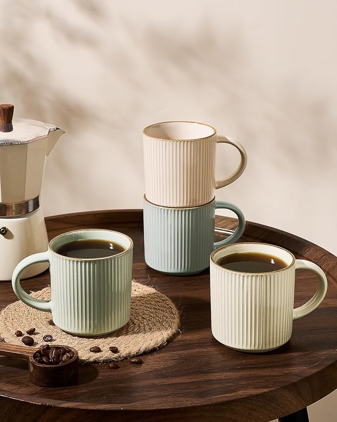famiware Star Coffee Mug Set for 8, Handcrafted 12 oz Ceramic Stoneware Mugs - Image 3