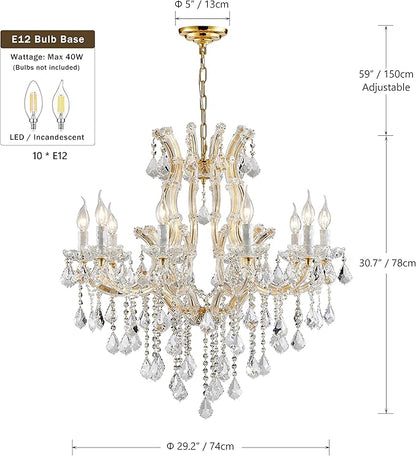 Modern Gold Crystal Chandelier Lighting - Luxury Maria Theresa Chandeliers for Dining Room, Kitchen Island, Living Room, Bedroom, 10 Lights…