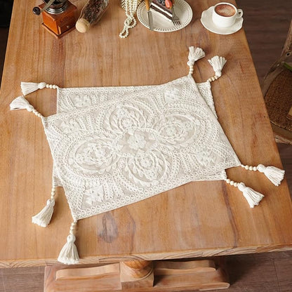 Embroidered Placemats Farmhouse Lace Doily, 8 Tassel Pendants, Layered Accent - Image 2