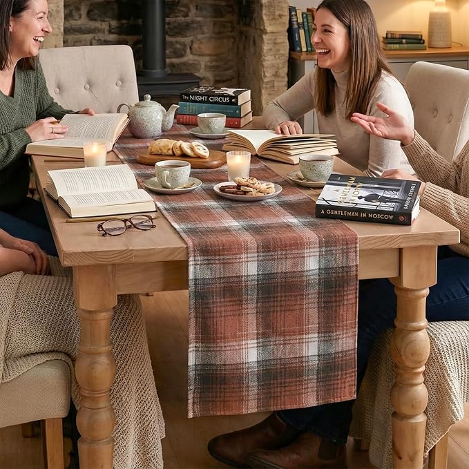 Artoid Mode Caramel Brown Farmhouse Plaid Fall Table Runner 13x36 Inch | - Image 3