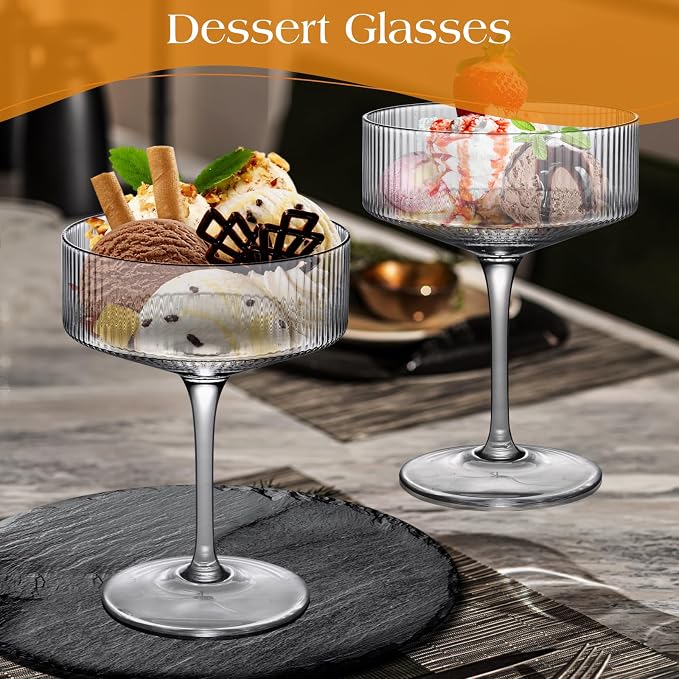 LUXULISH Ribbed Coupe Glasses Set of 6, Crystal Handmade Vintage Martini & - Image 6