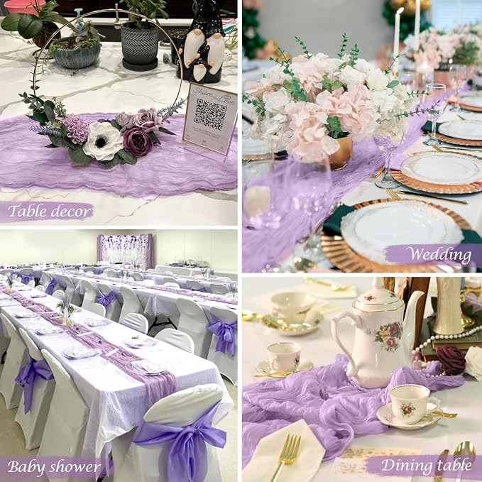 3 Pack Purple Cheesecloth Table Runner 35x120 Inches, Summer Boho Rustic Lilac - Image 9