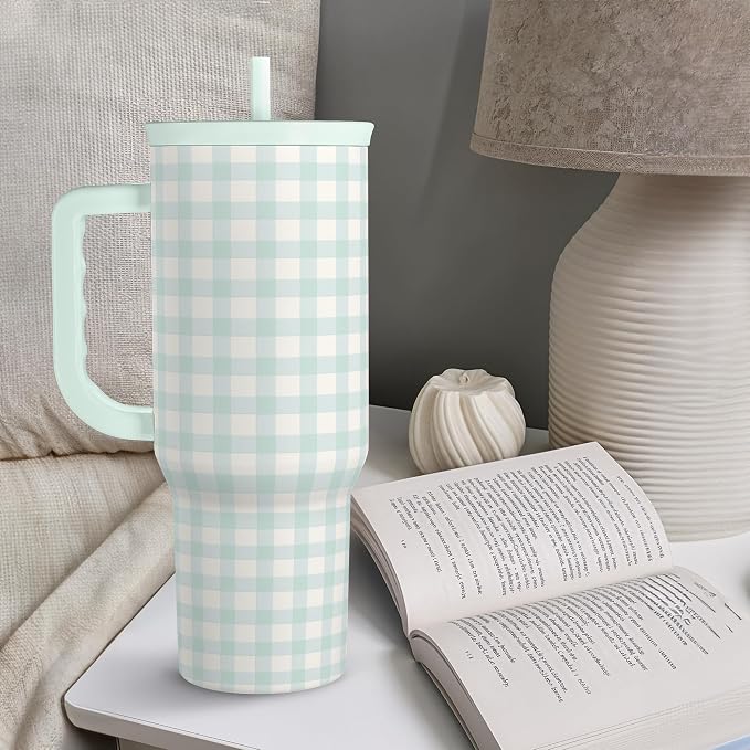 SANDJEST Mint Gingham 40oz Slider Tumbler - Image 7