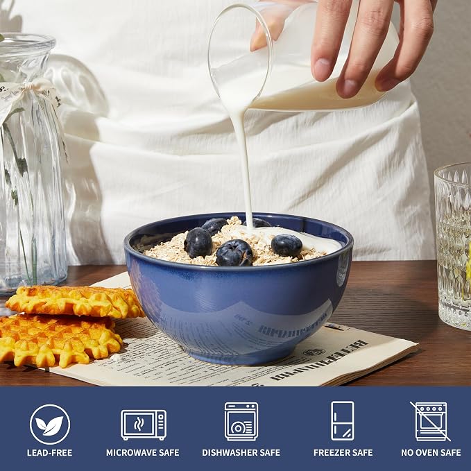 5.5" Cereal Bowls & Dessert Bowls Set of 6-22 Oz Small Bowls - Image 3