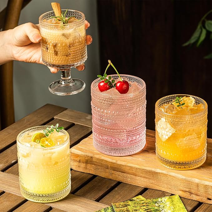 KEMORELA Vintage Glassware Drinking Glasses Set of 4, Hobnail Drinking Glasses - Image 7