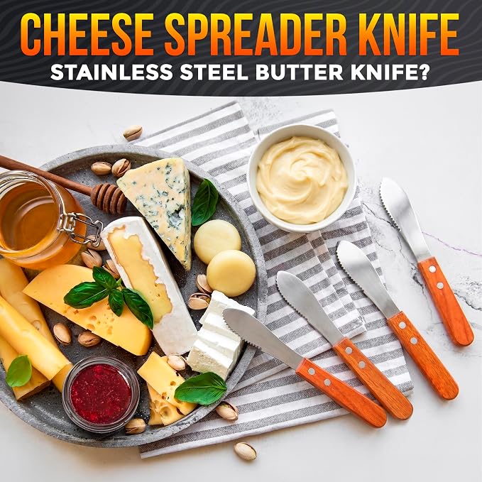 Butter Spreader Knife Set of 4, Wood Handle, 4 Inch Stainless Steel Blade | - Image 8