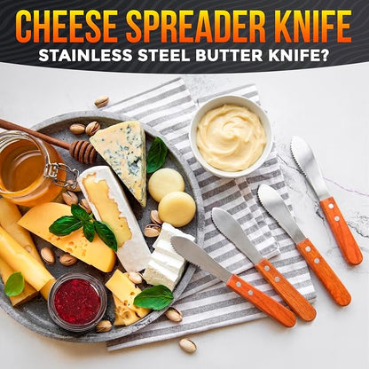 Butter Spreader Knife Set of 4, Wood Handle, 4 Inch Stainless Steel Blade | - Image 8