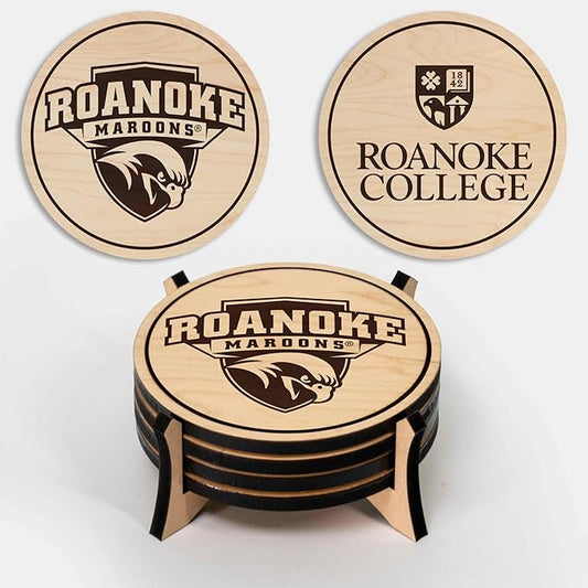 LazerEdge Roanoke Maroons Wooden Coaster Set - Maple Wood - Officially Licensed Product - 4-Pack
