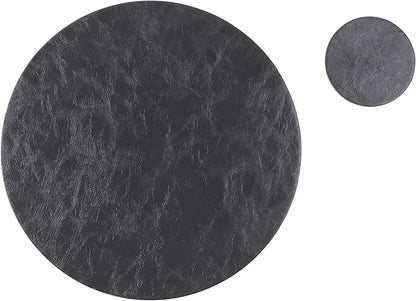 Set of 8 Faux Leather Round Placemats and Coasters, Coffee Mats Kitchen Table Mats, Waterproof, Easy to Clean for Kitchen Dining Round Table