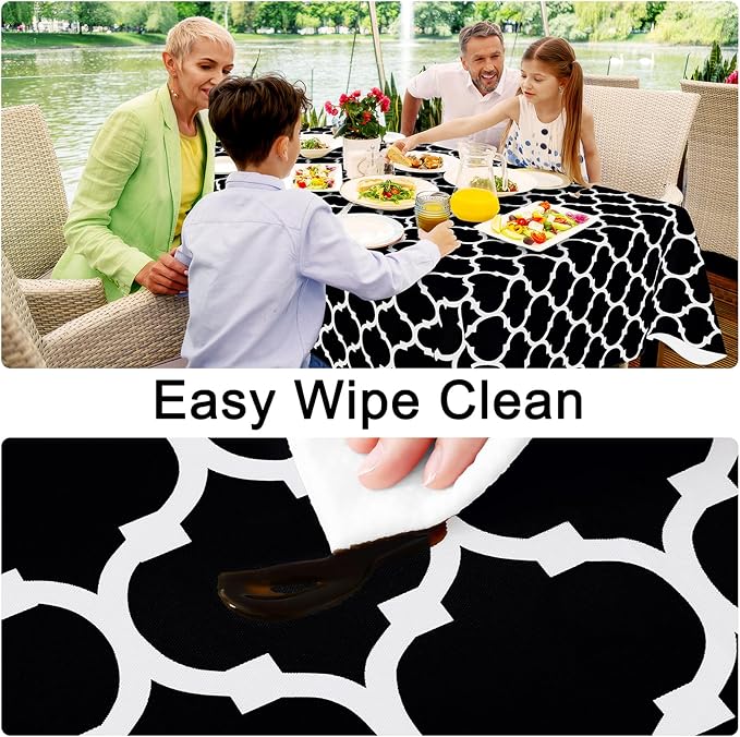 Smiry Square Table Cloth, Waterproof Vinyl Tablecloth with Flannel Backing for Square Tables, Wipeable Spillproof Plastic Tablecloths for Dining, Camping, Indoor and Outdoor (54"x54", Black)