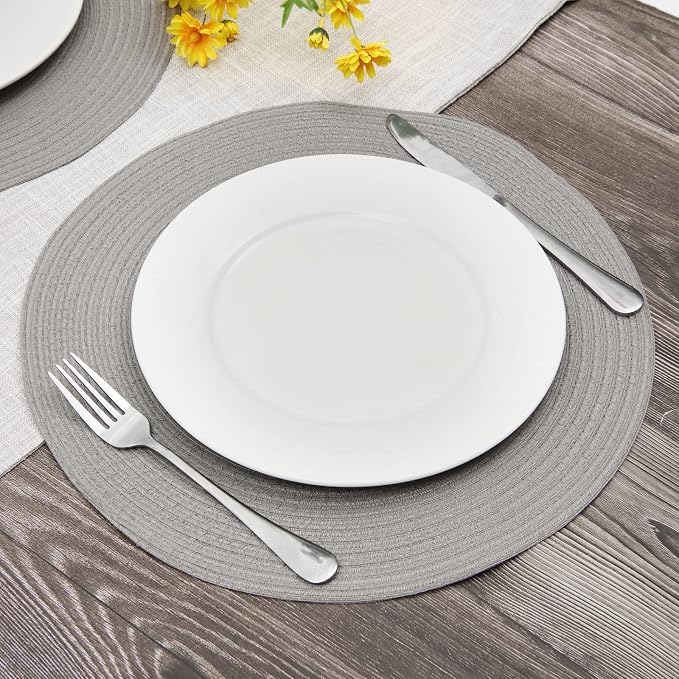 SHACOS Round Braided Placemats Set of 8 Washable Fabric Heat Resistant 15 inch - Image 2
