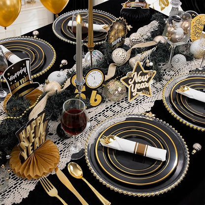 350 Pieces Black and Gold Plastic Plates - Image 6