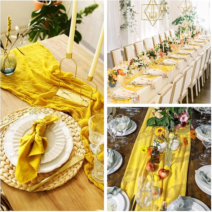 12 Pack Yellow Cheesecloth Table Runner 35 x 120 Inch | Boho Gauze Fabric - Image 6