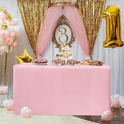 HolidayIdeas 2 Pack Fitted Pink Tableclothes - 48 x 24 Inch - Rectangle Tablecloths for 4 Foot Tables, Polyester Fabric Table Covers for Parties, Baby Shower, Wedding, Trade Show