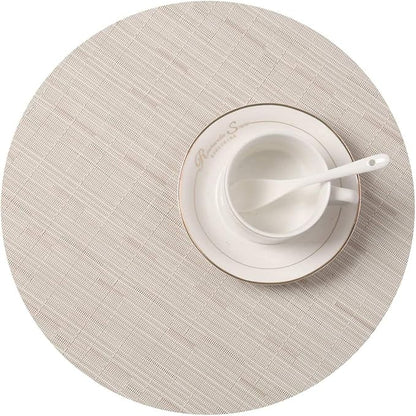 SHACOS Small Round Table Placemats Set of 5 Wedge Shaped Place Mat with Centerpiece Round Mat Heat Resistant Table Mats Washable (5, Beige)