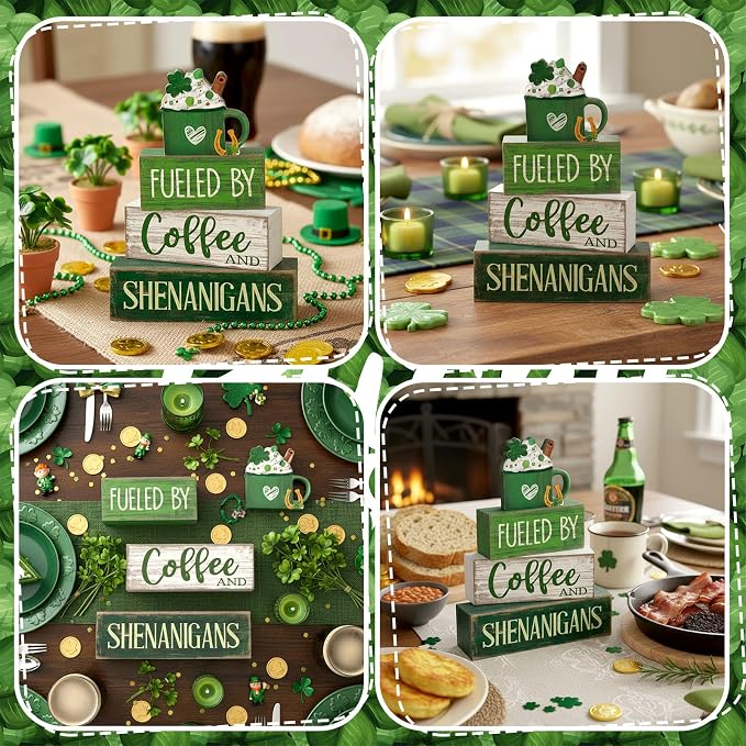 Moucuny 4 Pcs St Patricks Day Table Decoration Wooden Green Ice Cream Cup St. - Image 6